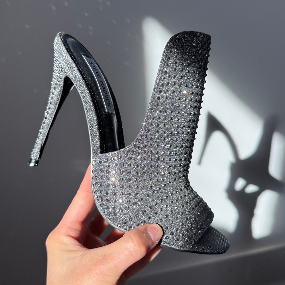 Steve Madden Sinful Rhinestone Sparkling Open-Toe Heels Silver 7.5